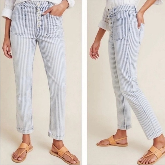 Anthropologie Pilcro High Rise Slim Striped Railroad